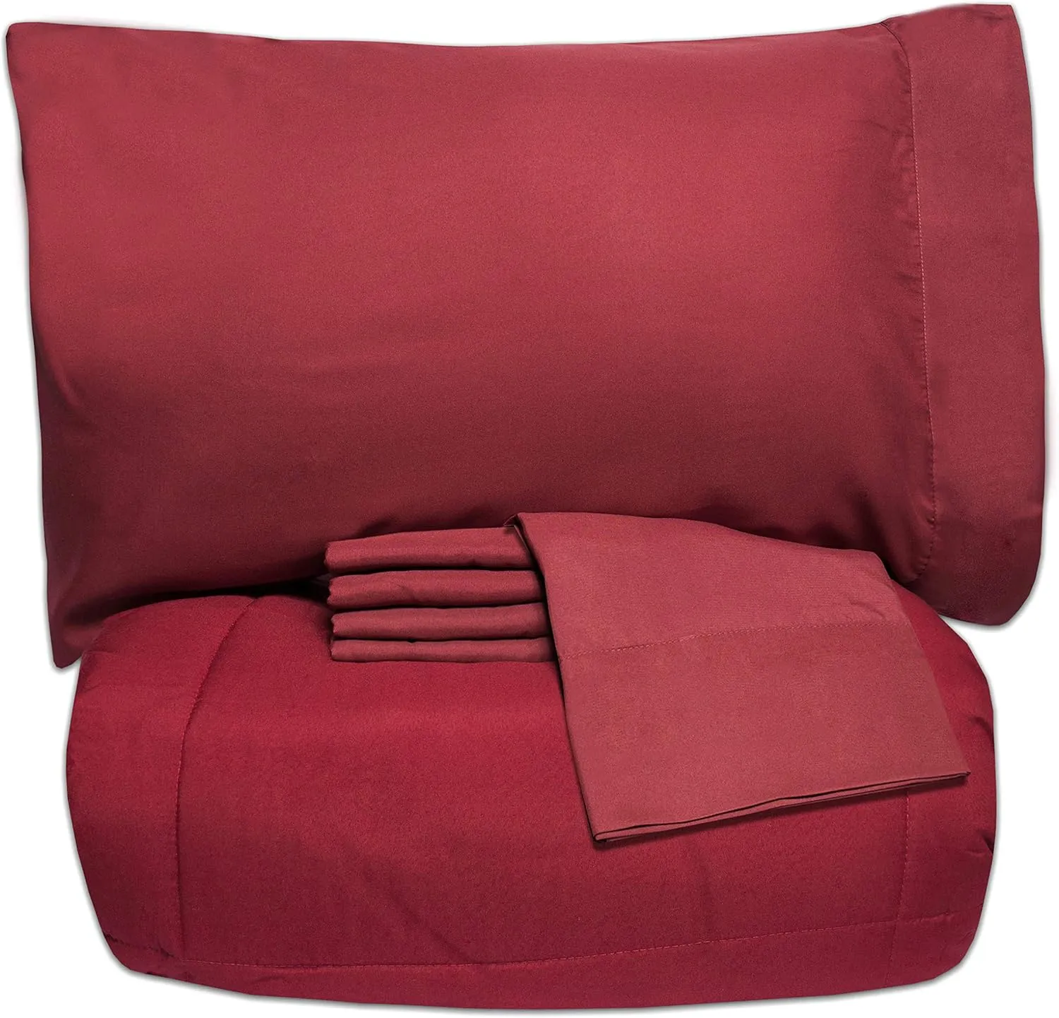 5 Piece Full Comforter Set All Season Soft Down Alternative Blanket & Luxurious Cotton Fits Mattress Up to 18" Deep Pocket Bed 4 Piece Sheet Set Burgundy