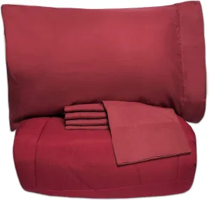 5 Piece Full Comforter Set All Season Soft Down Alternative Blanket & Luxurious Cotton Fits Mattress Up to 18" Deep Pocket Bed 4 Piece Sheet Set Burgundy