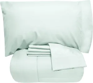 5 Piece Queen Comforter Set All Season Soft Down Alternative Blanket & Luxurious Cotton Fits Mattress Up to 18" Deep Pocket Bed 4 Piece Sheet Set Sky Blue