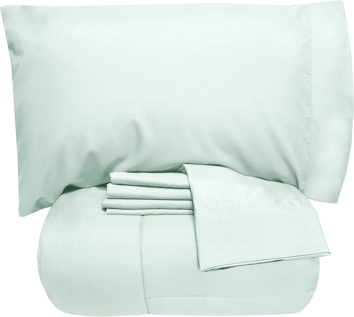 5 Piece Queen Comforter Set All Season Soft Down Alternative Blanket & Luxurious Cotton Fits Mattress Up to 18" Deep Pocket Bed 4 Piece Sheet Set Sky Blue