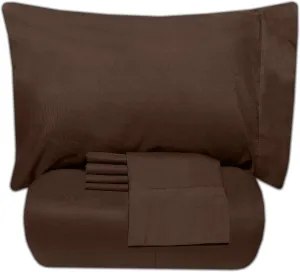 5 Piece Twin Comforter Set All Season Soft Down Alternative Blanket & Luxurious Cotton Fits Mattress Up to 18" Deep Pocket Bed 4 Piece Sheet Set Brown Chocolate
