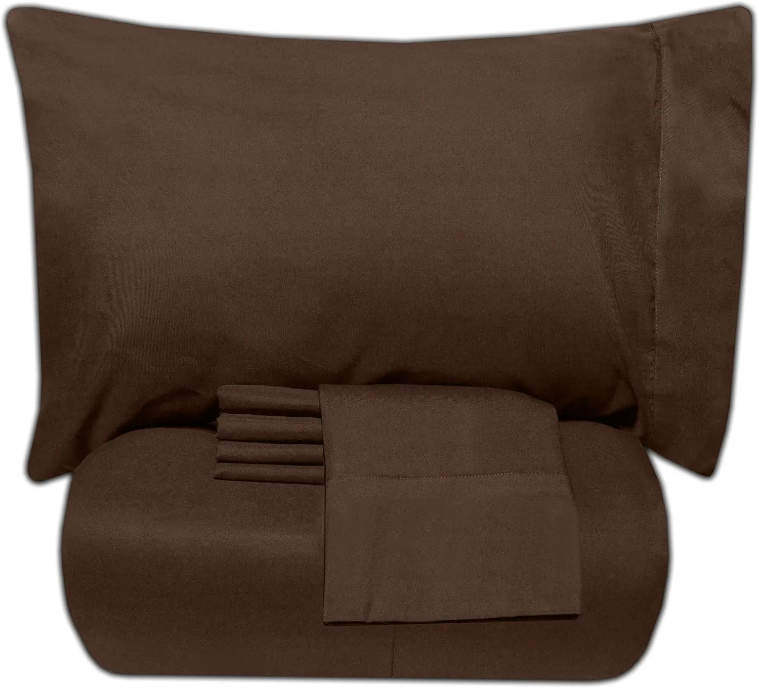 5 Piece Twin Comforter Set All Season Soft Down Alternative Blanket & Luxurious Cotton Fits Mattress Up to 18" Deep Pocket Bed 4 Piece Sheet Set Brown Chocolate