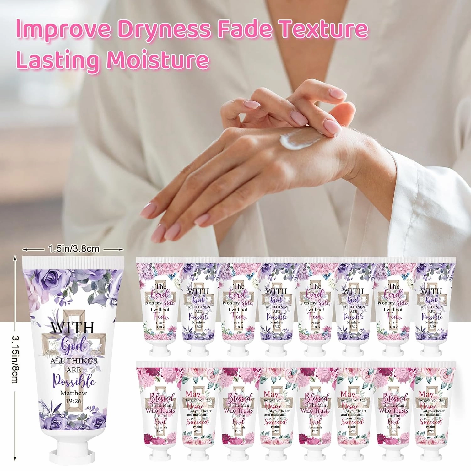 50 Pcs Christian Hand Cream Gifts Bulk Religious Bible Verse Inspirational Figure Hydrating and Soothing Hand Lotion for Wedding Guests Baby Shower Party Favors Supplies