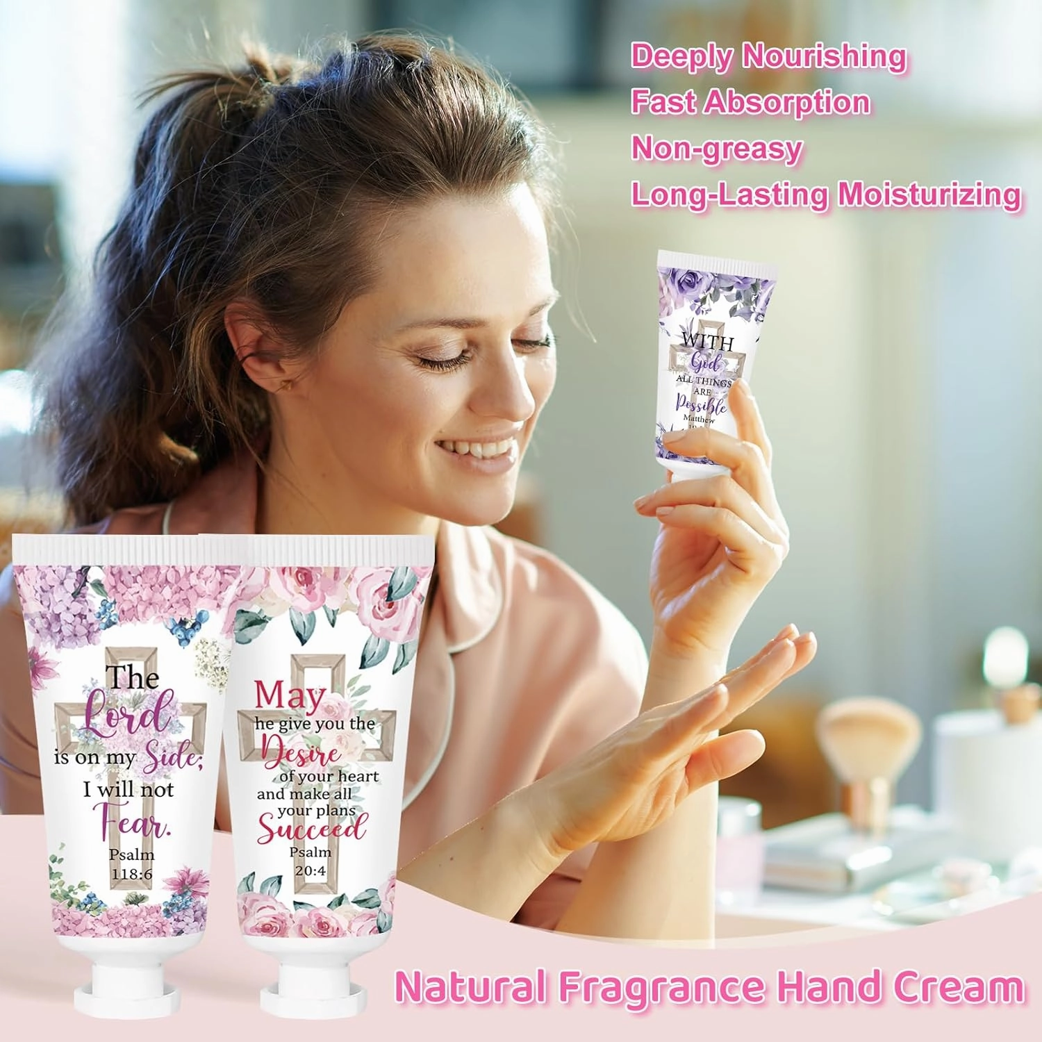 50 Pcs Christian Hand Cream Gifts Bulk Religious Bible Verse Inspirational Figure Hydrating and Soothing Hand Lotion for Wedding Guests Baby Shower Party Favors Supplies