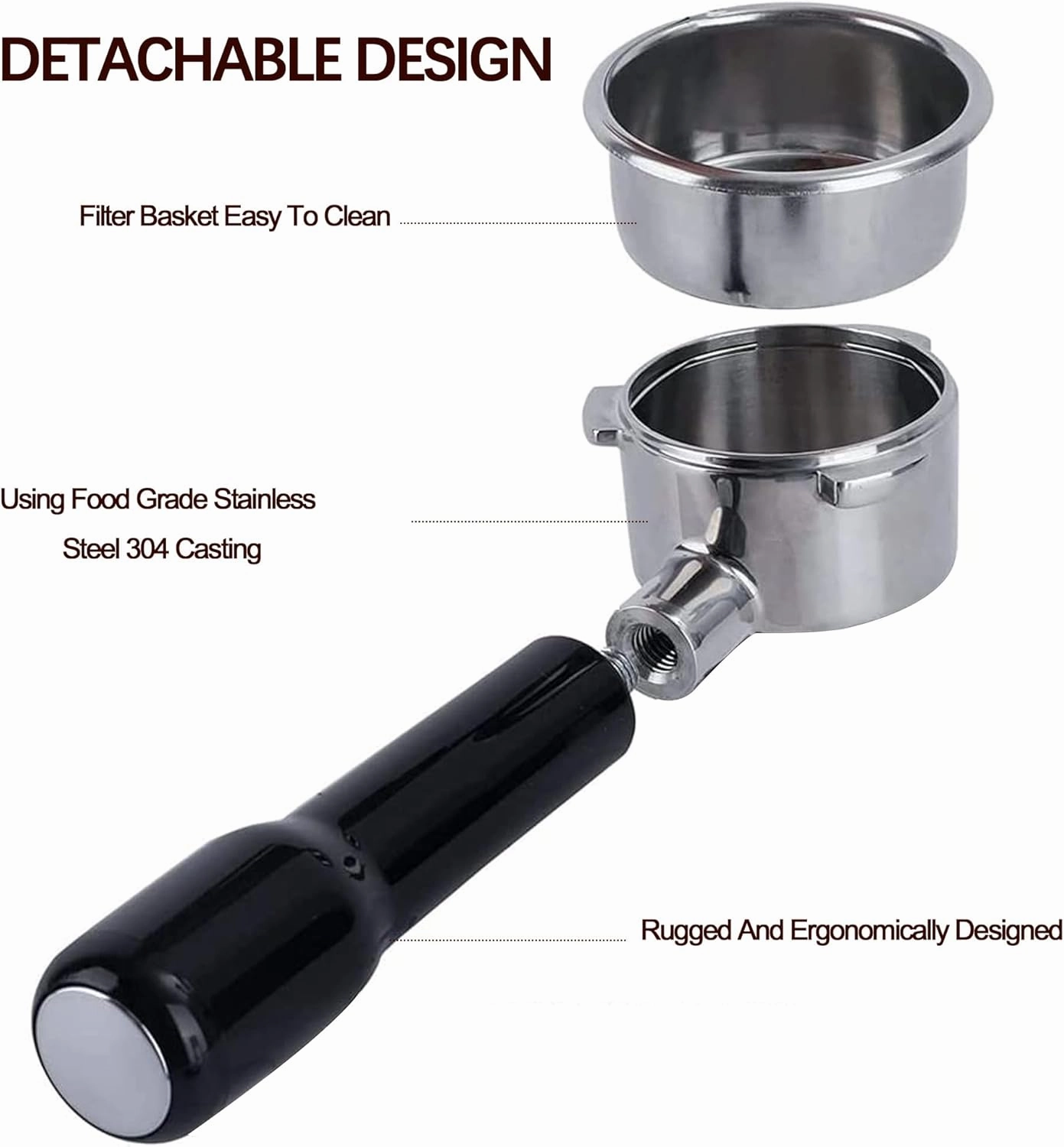 58mm 2 Ears Bottomless Portafilter Compatible with E61 Group, Rancilio/Expobar/Rocket/Flair 58/ECM/Faema Espresso Machines, Stainless Steel Basket Included ABS Handle Black
