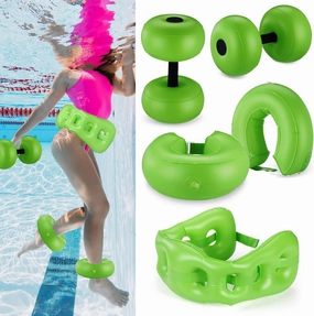 5 Pcs Water Workout Combo Set Includes PVC Water Dumbbell Water Weight Swimming Float Belt Soft Padded for Water Aerobics, Pool Fitness, Water Exercise Tool (Green,Classic Style)