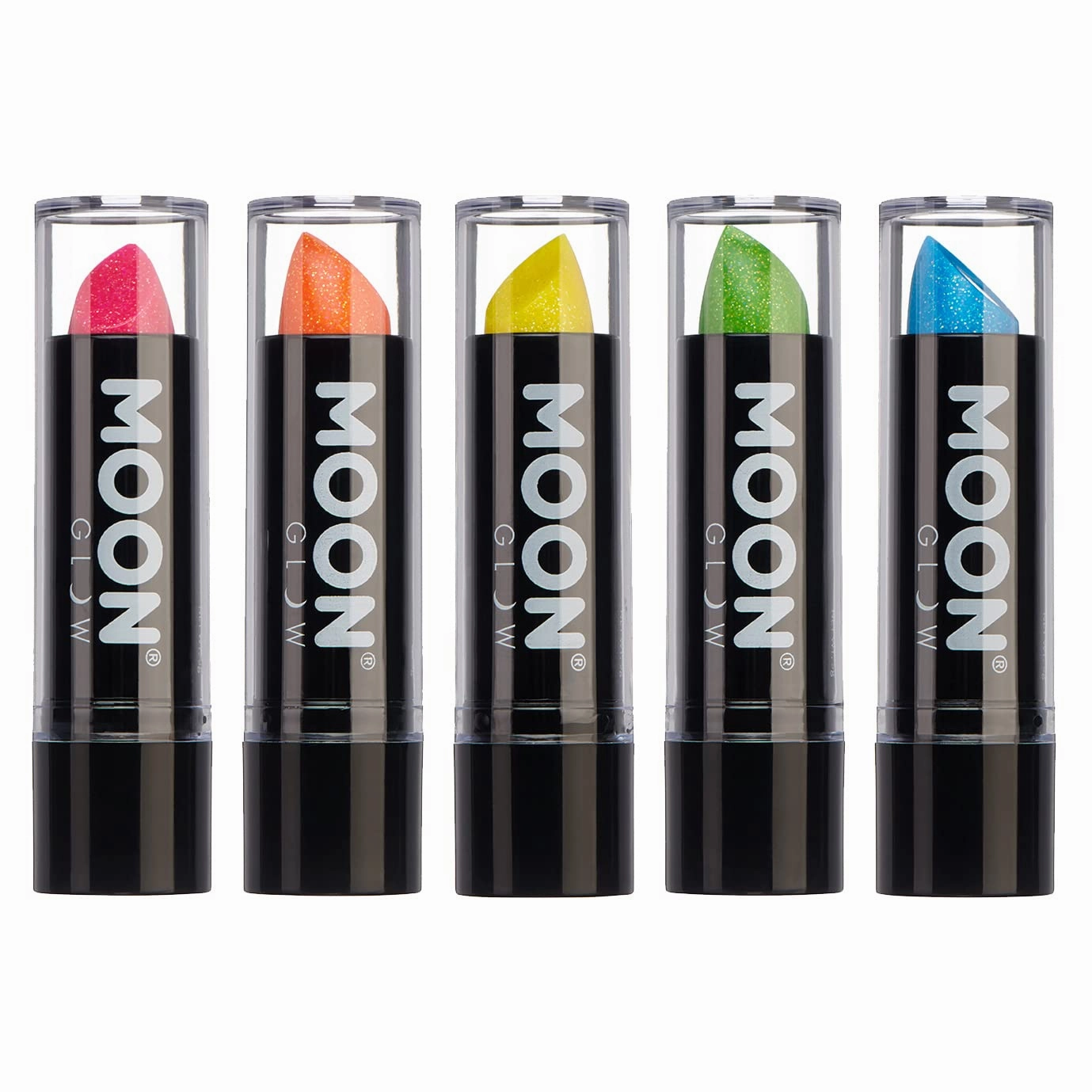 5g Neon UV Glitter Lipstick - Set of 5 - Glows brightly under blacklights