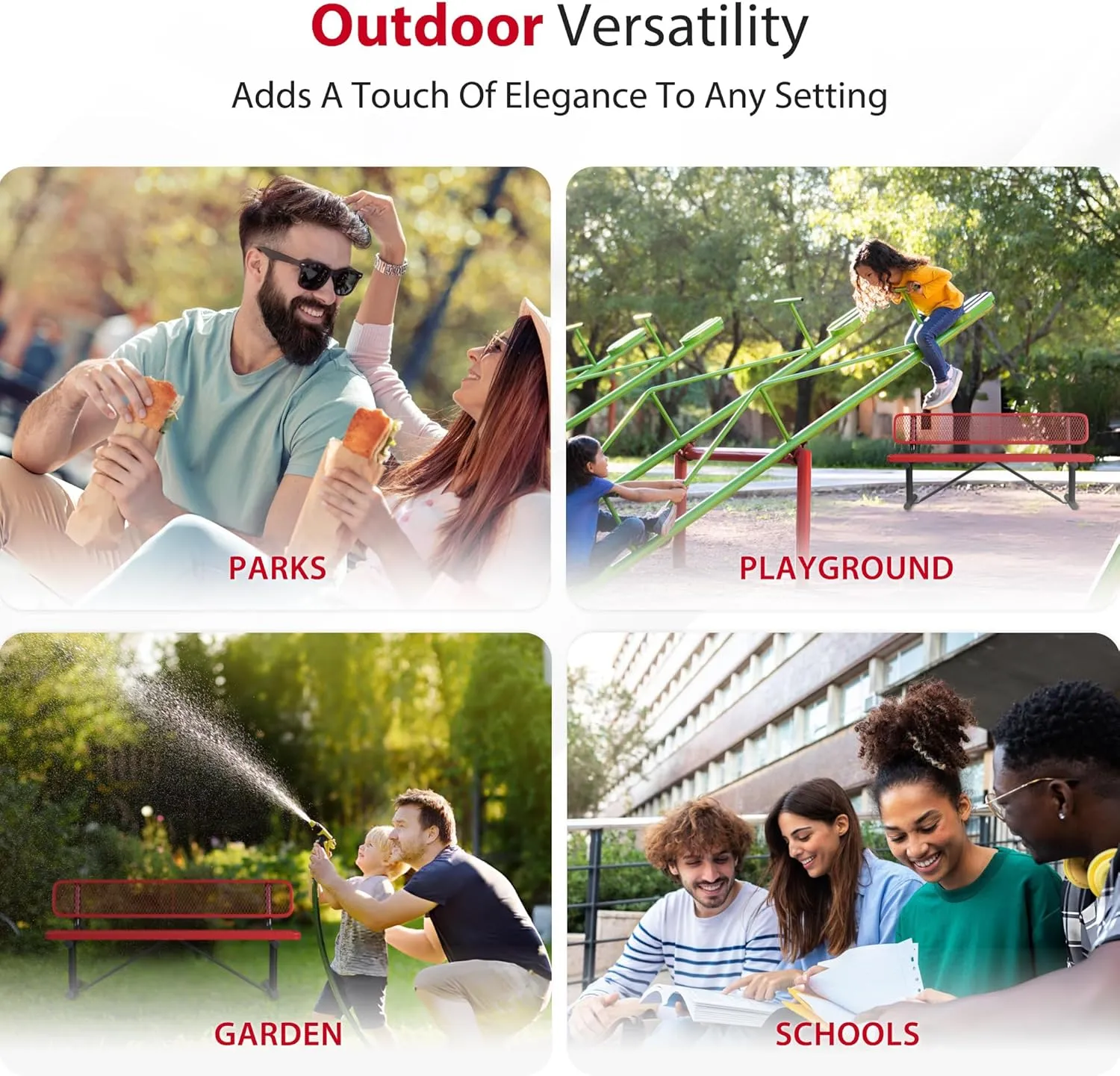 6 Foot Outdoor Bench with Back, Portable Heavy-Duty Bench, Made with Heavy-Gauge Metal and a Durable Thermoplastic Coating, Commercial Outdoor Park Bench, Made in The USA