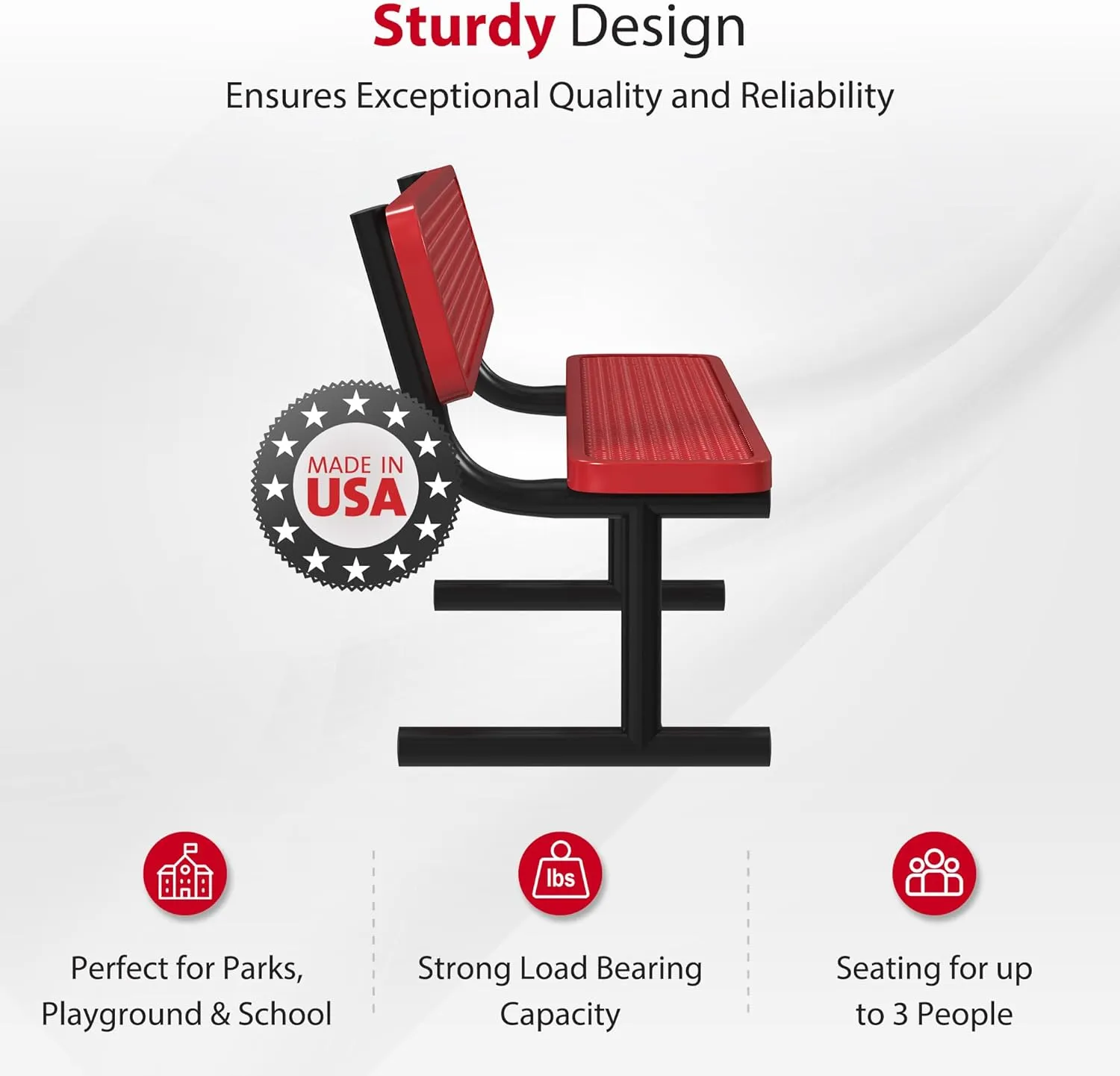 6 Foot Outdoor Bench with Back, Portable Heavy-Duty Bench, Made with Heavy-Gauge Metal and a Durable Thermoplastic Coating, Commercial Outdoor Park Bench, Made in The USA