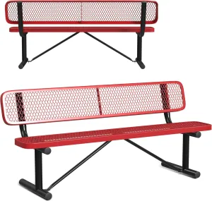 6 Foot Outdoor Bench with Back, Portable Heavy-Duty Bench, Made with Heavy-Gauge Metal and a Durable Thermoplastic Coating, Commercial Outdoor Park Bench, Made in The USA