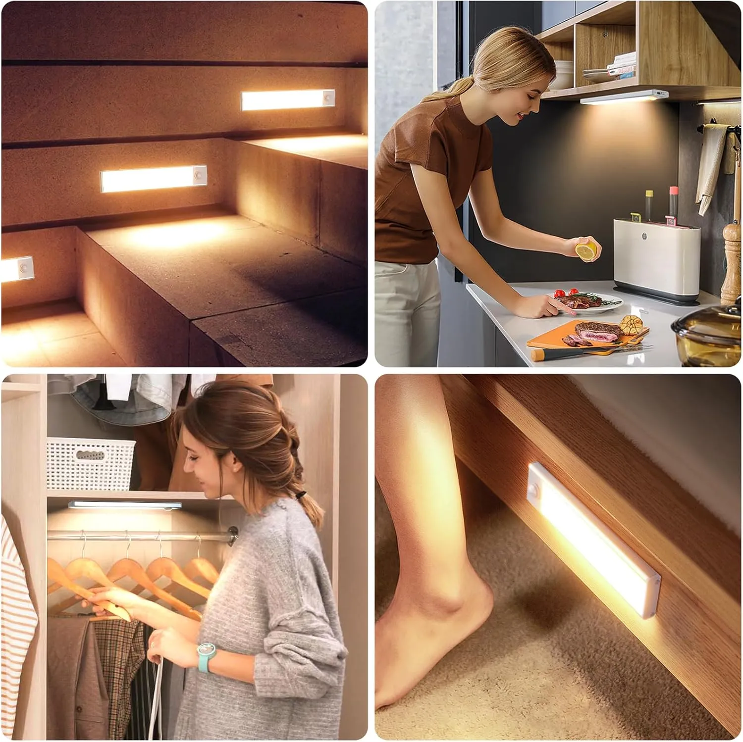 6 Pack Under Cabinet Lights Wireless, 32 LED Motion Sensor Light Indoor Rechargeable Magnetic Closet Lights Battery Operated, Under Counter Lights for Kitchen, Wardrobe, Stairs, Warm Light
