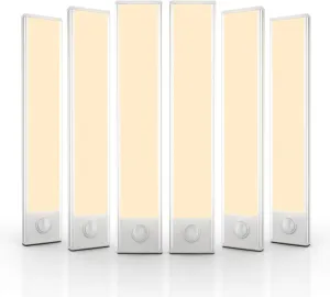 6 Pack Under Cabinet Lights Wireless, 32 LED Motion Sensor Light Indoor Rechargeable Magnetic Closet Lights Battery Operated, Under Counter Lights for Kitchen, Wardrobe, Stairs, Warm Light