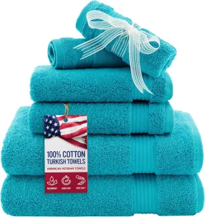 6 Piece Towel Set for Bathroom Clearance Prime, 100% Cotton Turkish Bathroom Towels, 2 Bath Towels 2 Hand Towels 2 Washcloths, Aqua Blue