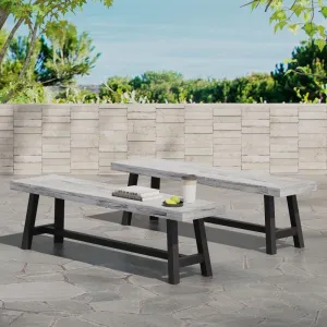 63'' Outdoor Wood Benches,Portable in/Outdoor Picnic Party Camping Dining Seat, Garden Soccer Multipurpose Entertaining Activities, Smooth Slat Panel Top, 2 Pack (Grey Black)