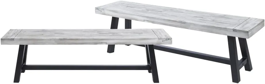 63'' Outdoor Wood Benches,Portable in/Outdoor Picnic Party Camping Dining Seat, Garden Soccer Multipurpose Entertaining Activities, Smooth Slat Panel Top, 2 Pack (Grey Black)