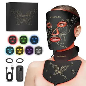 7-IN-1 Colors Led Face Mask Light Therapy, Soft Silicone Red Light Therapy Mask for Face and Neck, Led Mask Light Therapy with 5 Brightness Levels for Anti-Aging, Skincare at Home & Travel