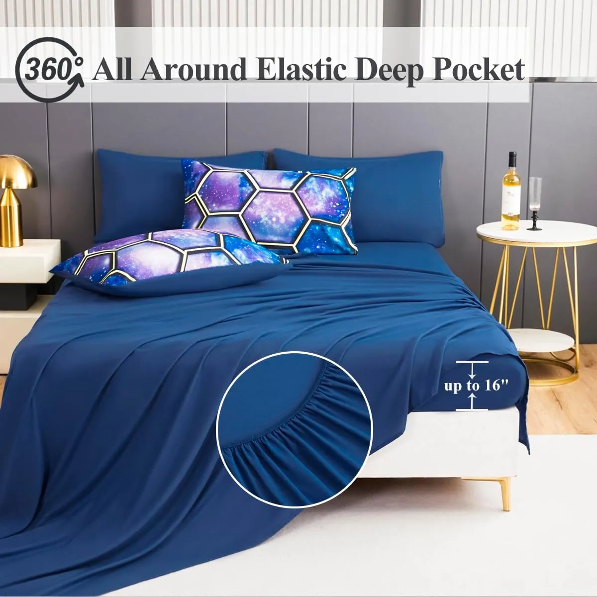 7 Pieces Bed in A Bag Set Full Size Galaxy Bedding Set for Boys Girls Kids Universe Outer Space Comforter Set Soft Microfiber Geometric Bed Set for All Seasons(Galaxy Blue, Full)