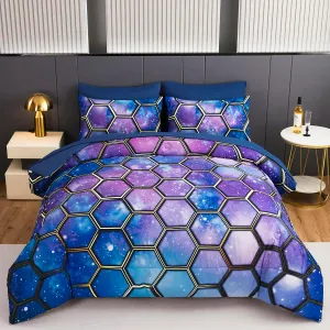 7 Pieces Bed in A Bag Set Full Size Galaxy Bedding Set for Boys Girls Kids Universe Outer Space Comforter Set Soft Microfiber Geometric Bed Set for All Seasons(Galaxy Blue, Full)