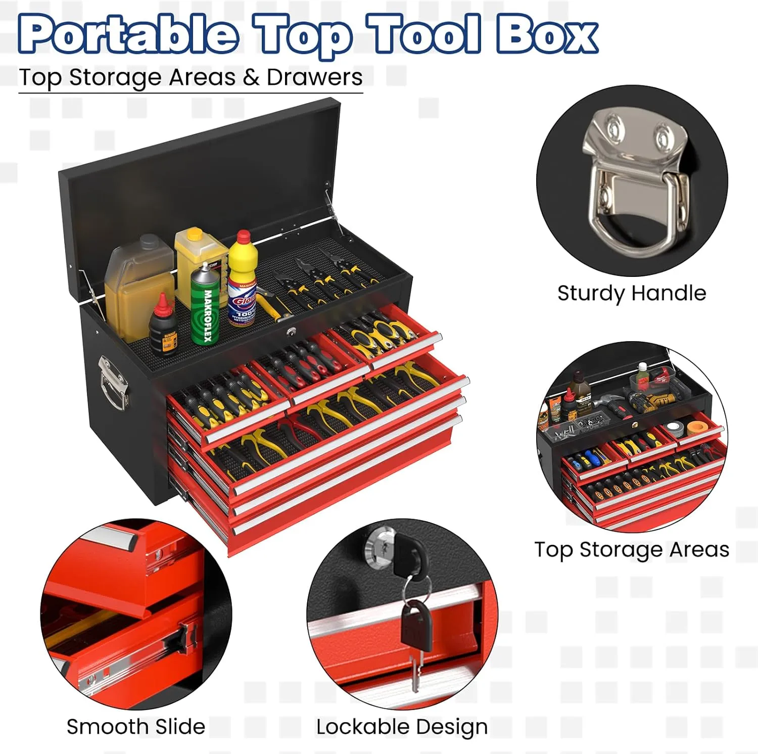 8-Drawer High Capacity Tool Box On Wheels, Rolling Tool Chest with Wheels, Removable Storage Toolbox with Lock for Garage, Workshop