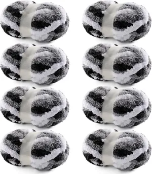 8 Pack Chunky Yarn for Hand Knitting - Chunky Chenille Blanket Yarn for Crocheting and Crochet with Jumbo Fluffy Super Bulky 28.4 yds 7.7 oz Each Skein (Black White Gray 8Pack)