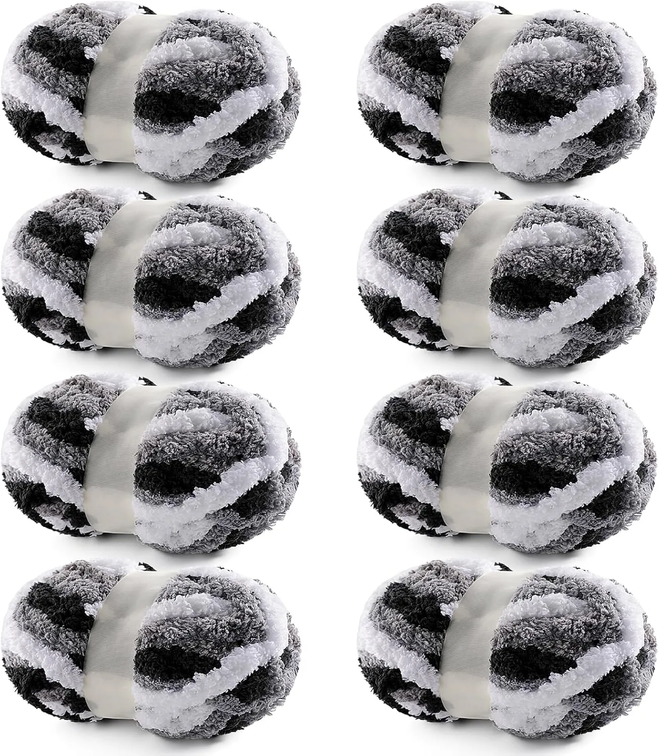 8 Pack Chunky Yarn for Hand Knitting - Chunky Chenille Blanket Yarn for Crocheting and Crochet with Jumbo Fluffy Super Bulky 28.4 yds 7.7 oz Each Skein (Black White Gray 8Pack)