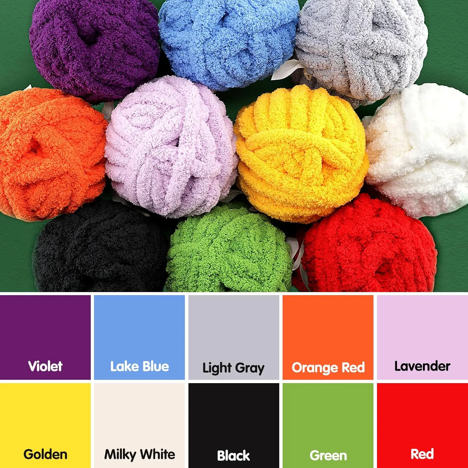 8 Pack Chunky Yarn for Hand Knitting - Chunky Chenille Blanket Yarn for Crocheting and Crochet with Jumbo Fluffy Super Bulky 28.4 yds 7.7 oz Each Skein (Black White Gray 8Pack)