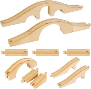 8 Pieces Wood Train Track Expansion Set Wooden Train Bridges Straight Wooden Train Track Accessories for Most Major Toy Train Tracks Railway