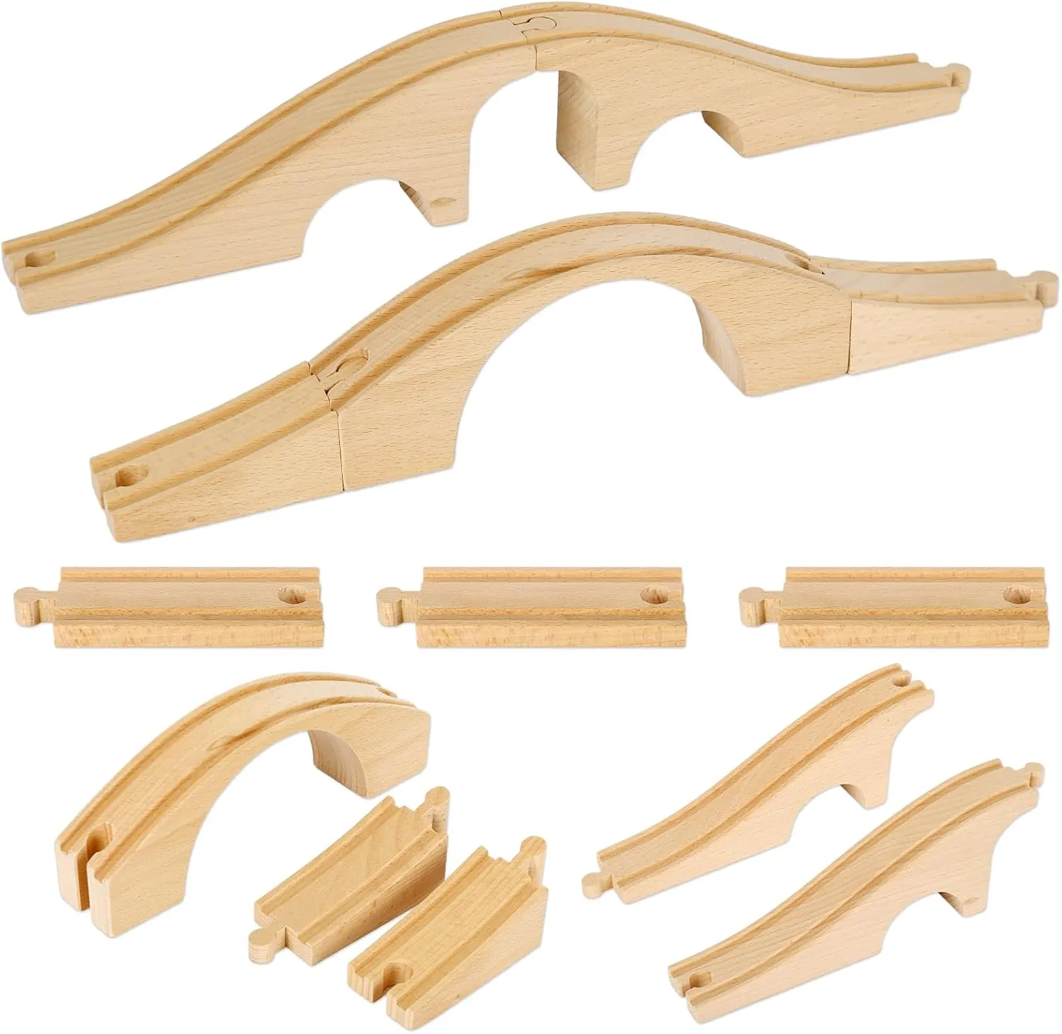 8 Pieces Wood Train Track Expansion Set Wooden Train Bridges Straight Wooden Train Track Accessories for Most Major Toy Train Tracks Railway
