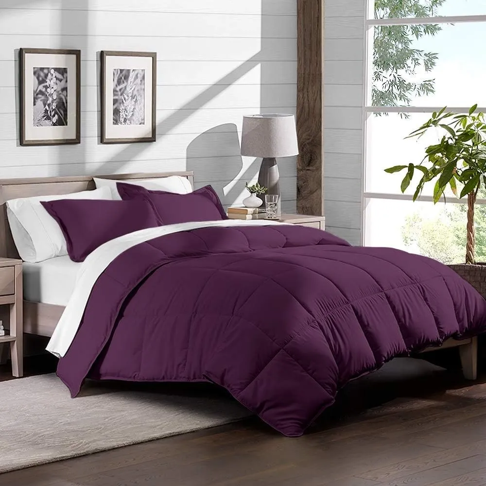 800 TC 100% Egyptian Cotton 300 GSM Goose Down Alternative Microfiber 5 PC Comforter Set (Comforter   Flat   Fitted 15''   2 Pillow Casess) Twin, Egg Plant