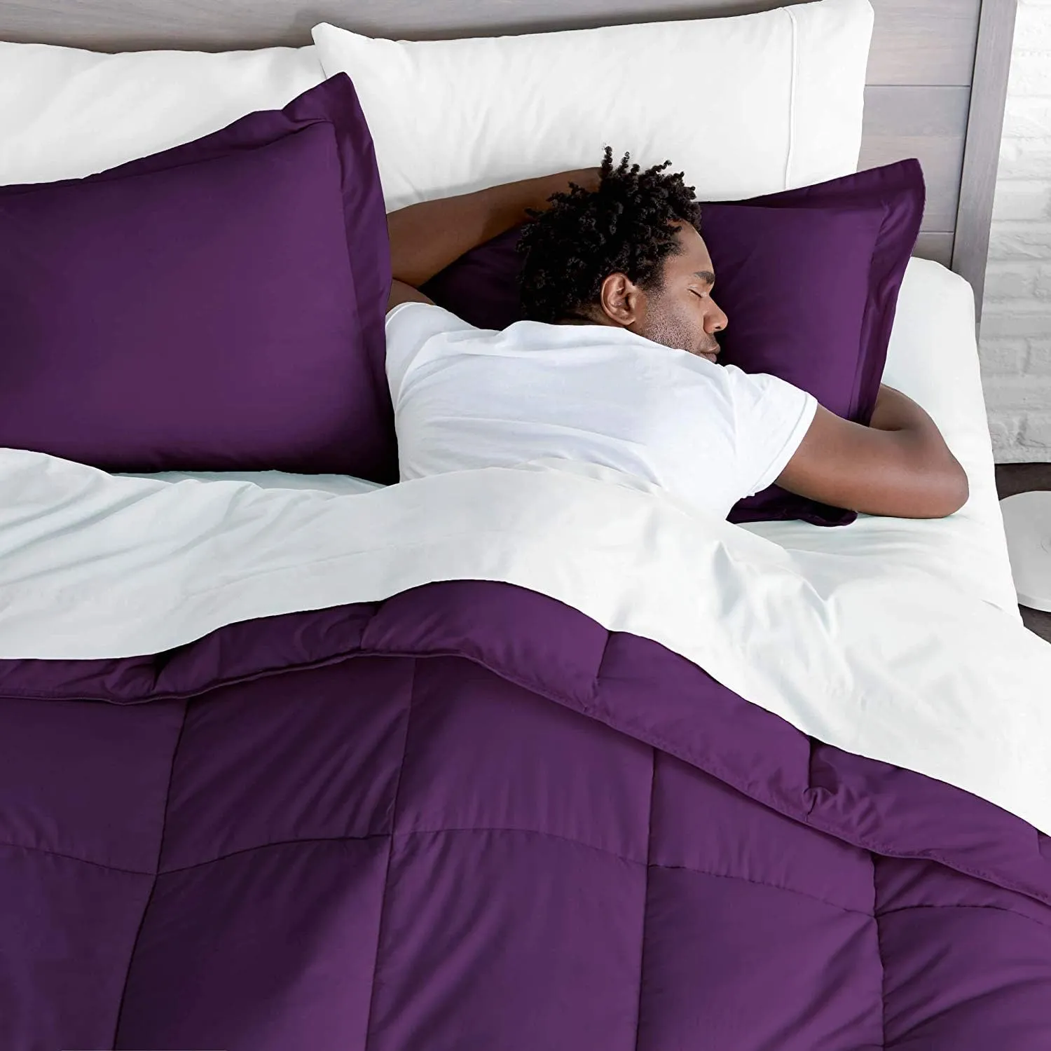 800 TC 100% Egyptian Cotton 300 GSM Goose Down Alternative Microfiber 5 PC Comforter Set (Comforter   Flat   Fitted 15''   2 Pillow Casess) Twin, Egg Plant