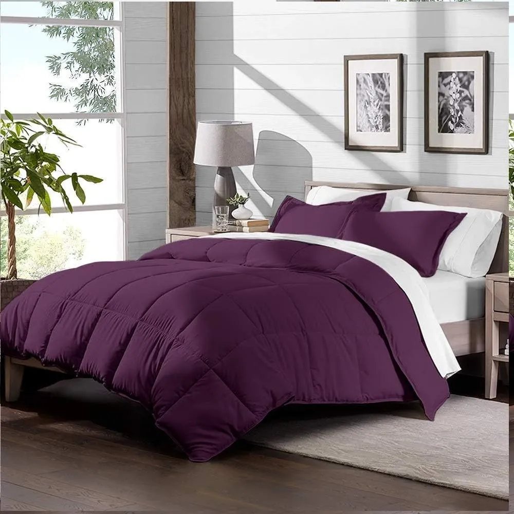 800 TC 100% Egyptian Cotton 300 GSM Goose Down Alternative Microfiber 5 PC Comforter Set (Comforter   Flat   Fitted 15''   2 Pillow Casess) Twin, Egg Plant