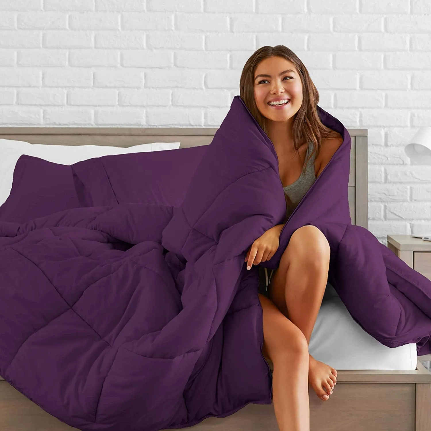 800 TC 100% Egyptian Cotton 300 GSM Goose Down Alternative Microfiber 5 PC Comforter Set (Comforter   Flat   Fitted 15''   2 Pillow Casess) Twin, Egg Plant
