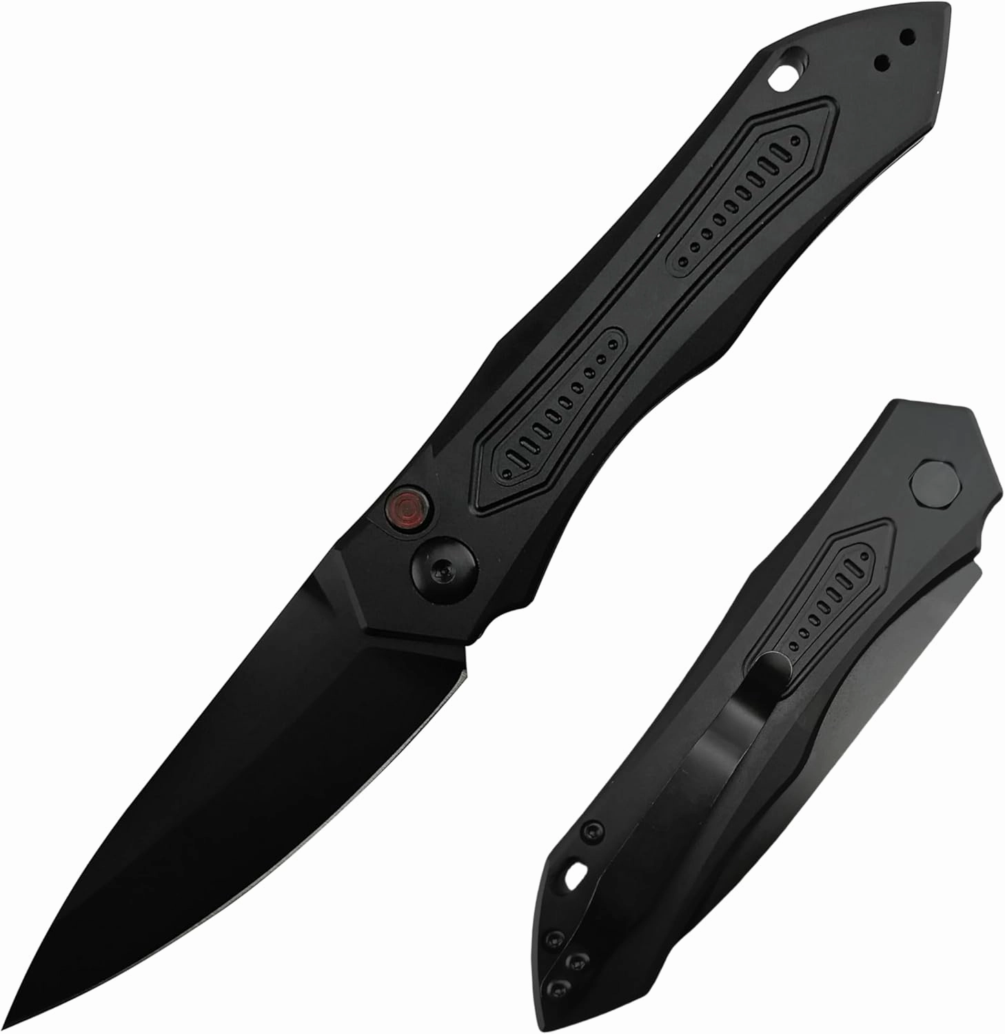 8.3'' Easy Opening Pocket Knife，Button Lock Folding Knives，3.54" D2 Black Blade，Aluminum Alloy Handles and Reversible Pocketclip,Camping EDC Tool for Men's Gifts