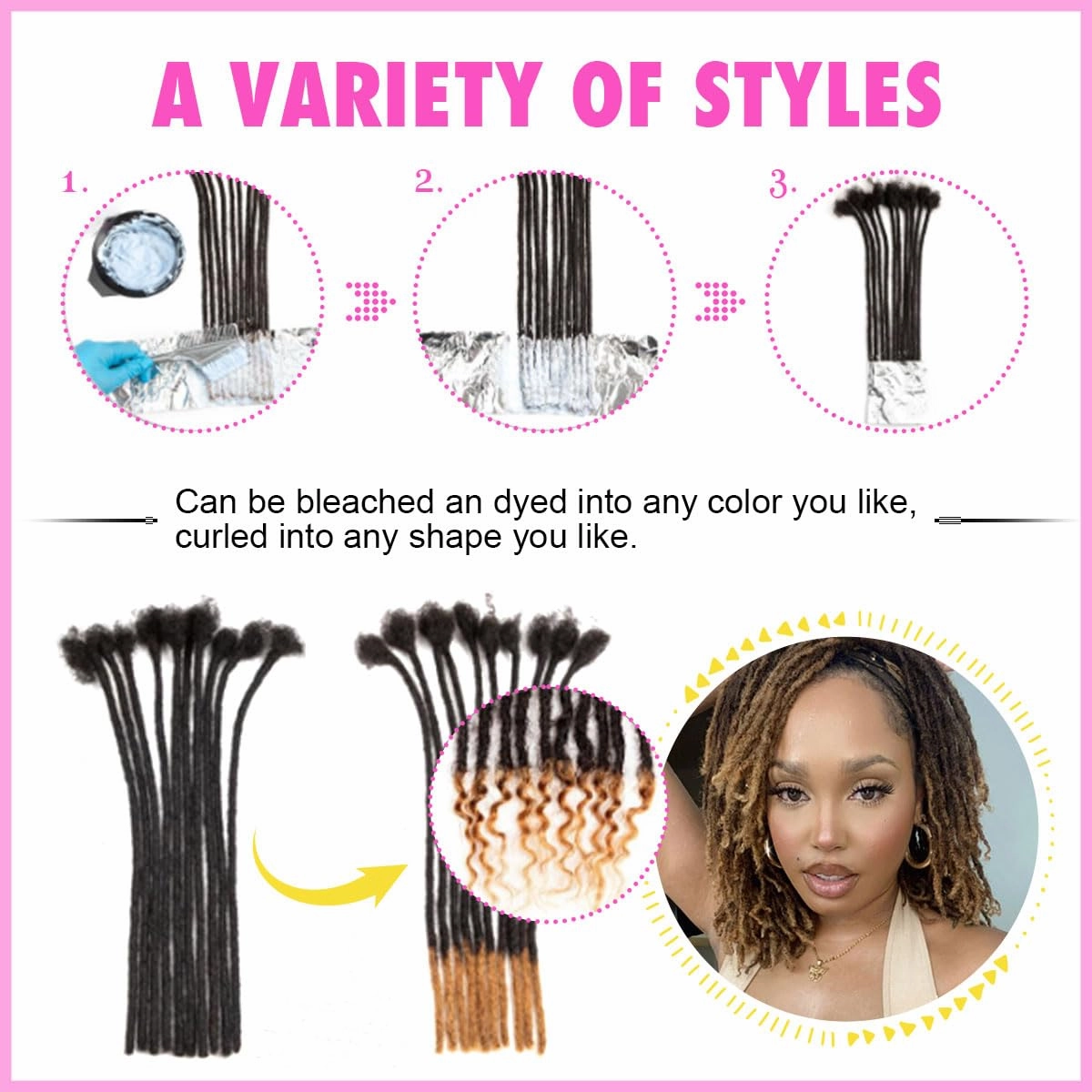 8 inch Loc Extensions Human Hair with Curly Ends, 0.4cm Width Permanent Dreadlock Extension Human Hair 20 Strands Natural Black 100% Full Handmade Dreads .Dyed and Bleached Pre Curled Drealocks