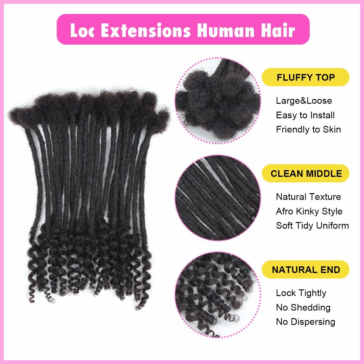 8 inch Loc Extensions Human Hair with Curly Ends, 0.4cm Width Permanent Dreadlock Extension Human Hair 20 Strands Natural Black 100% Full Handmade Dreads .Dyed and Bleached Pre Curled Drealocks