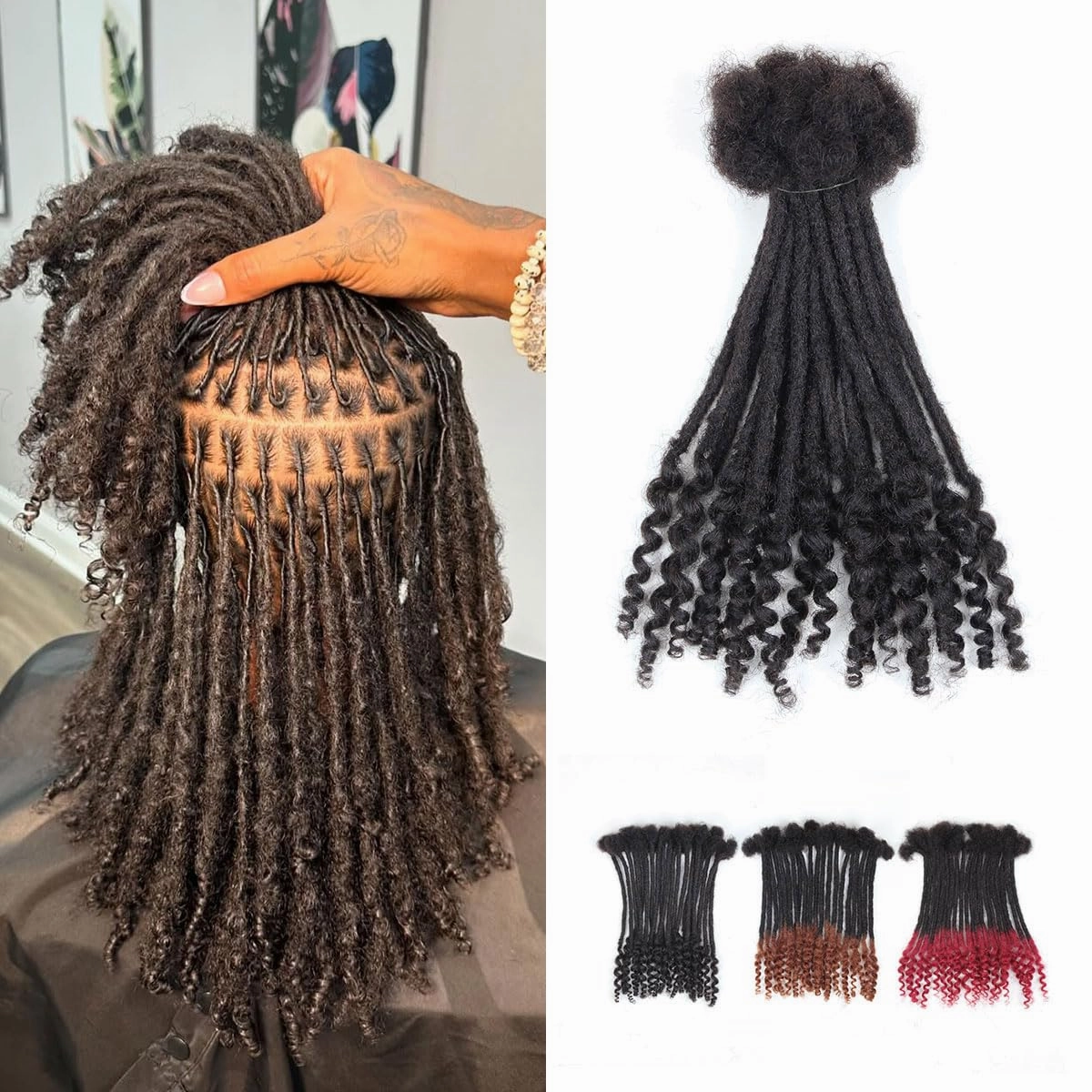 8 inch Loc Extensions Human Hair with Curly Ends, 0.4cm Width Permanent Dreadlock Extension Human Hair 20 Strands Natural Black 100% Full Handmade Dreads .Dyed and Bleached Pre Curled Drealocks