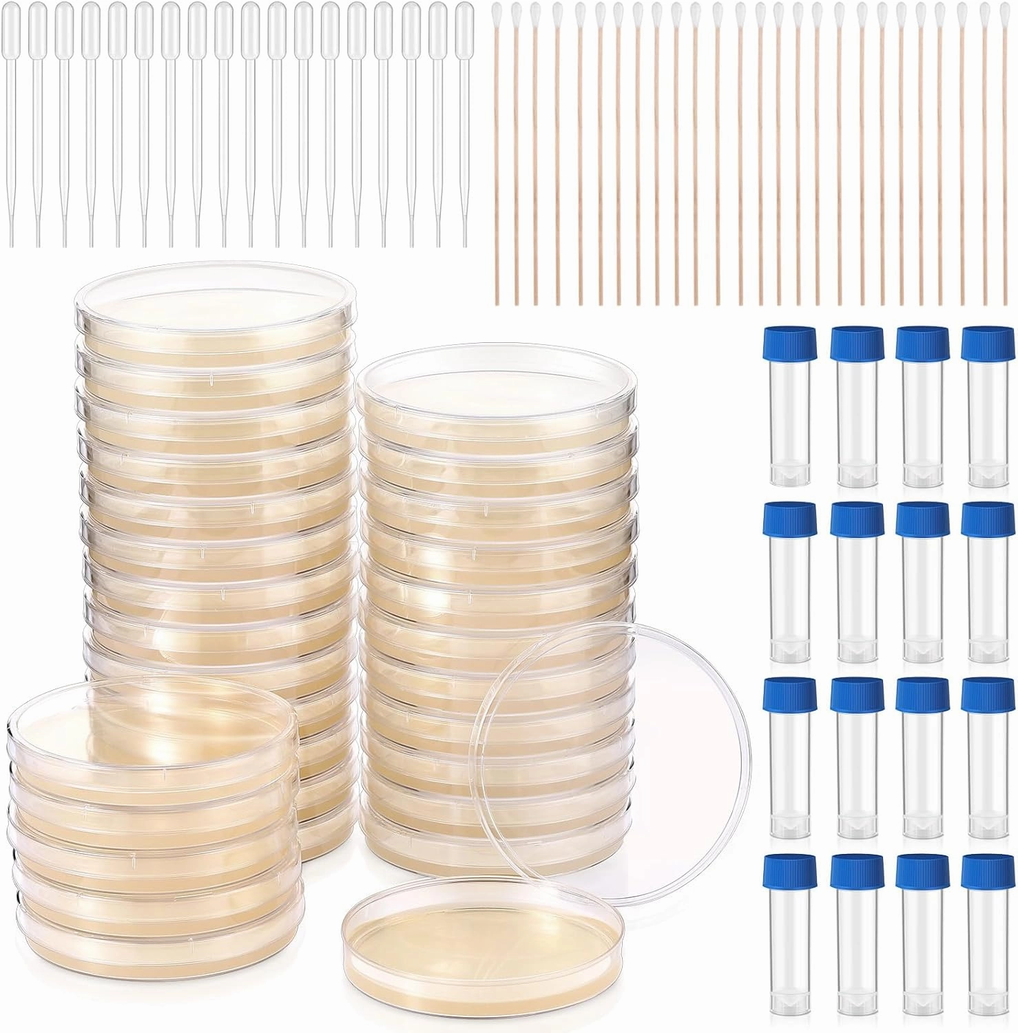 90 Pieces Prepoured Agar Plates Kit Includes Petri Dishes with Agar Swabs Pipettes Storage Tubes Educational Science Kit Science Fair Project to Learn Microbiology