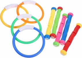 9pcs Pool Diving Underwater Swimming Game Rings Sticks for Age Fun Pool Play Enhance Swimming Skills Safe Smooth Edges