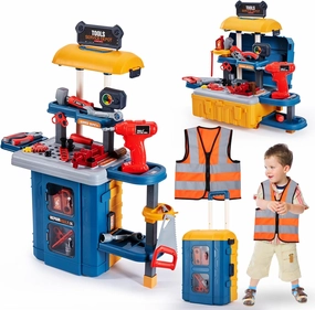 ‌3-in-1 Kids & Toddler Tool Bench with Working Electric Drill - Realistic Construction Toys Learning Set for Ages 2-6, Interactive Workshop Playset for Birthday & Christmas