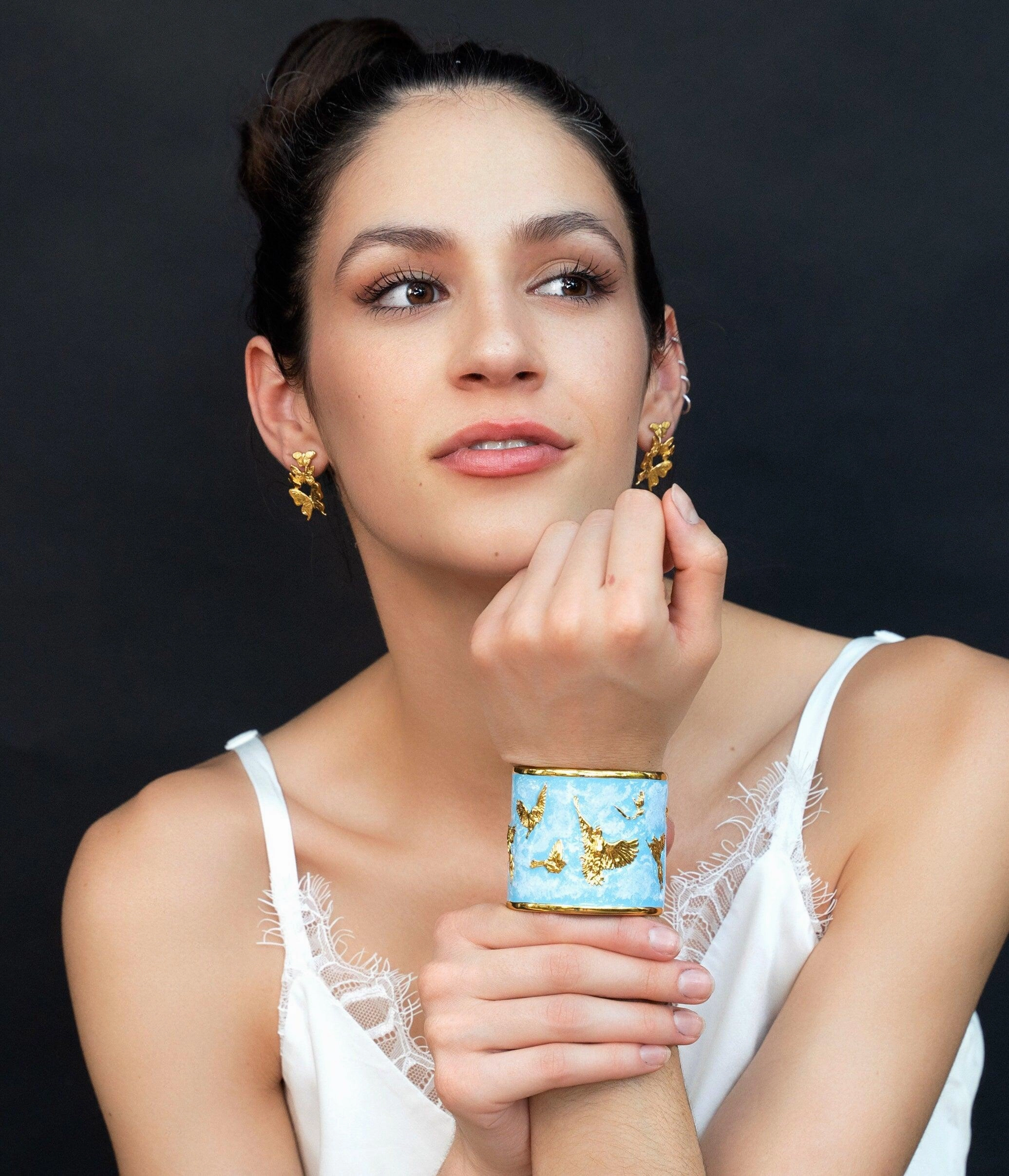 "Arise" Cuff Bracelet - Sky Blue with Clouds