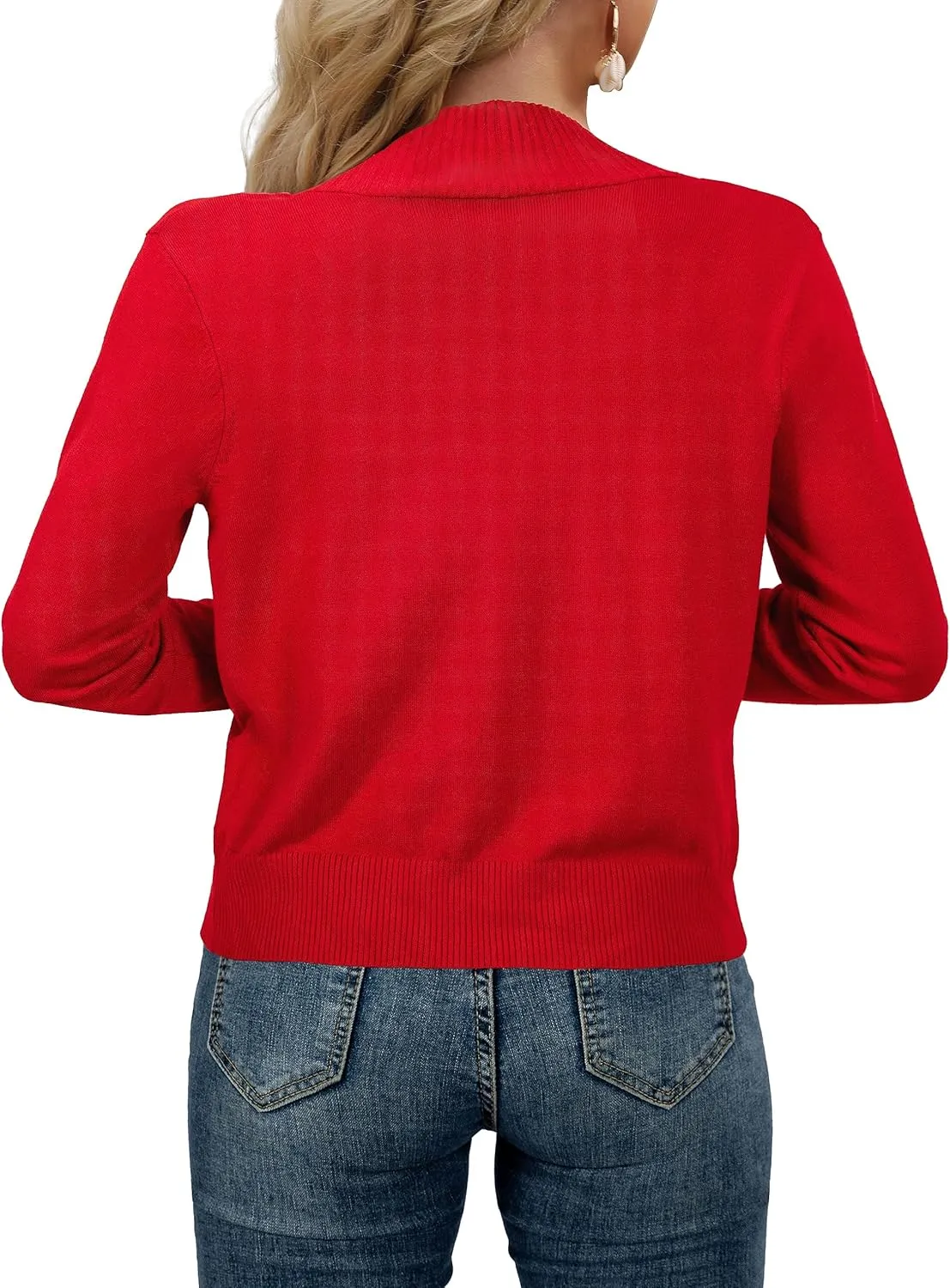 AAMILIFE Women’s Long Sleeve Cardigan Knit Sweaters Bolero Open Front Short Shrugs Cropped Cardigan with Pocket