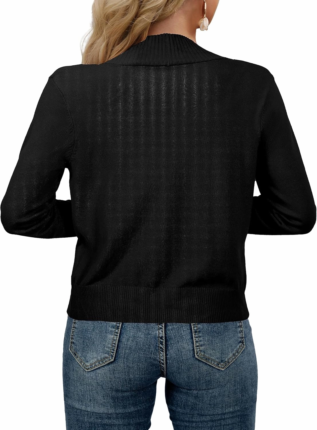 AAMILIFE Women’s Long Sleeve Cardigan Knit Sweaters Bolero Open Front Short Shrugs Cropped Cardigan with Pocket