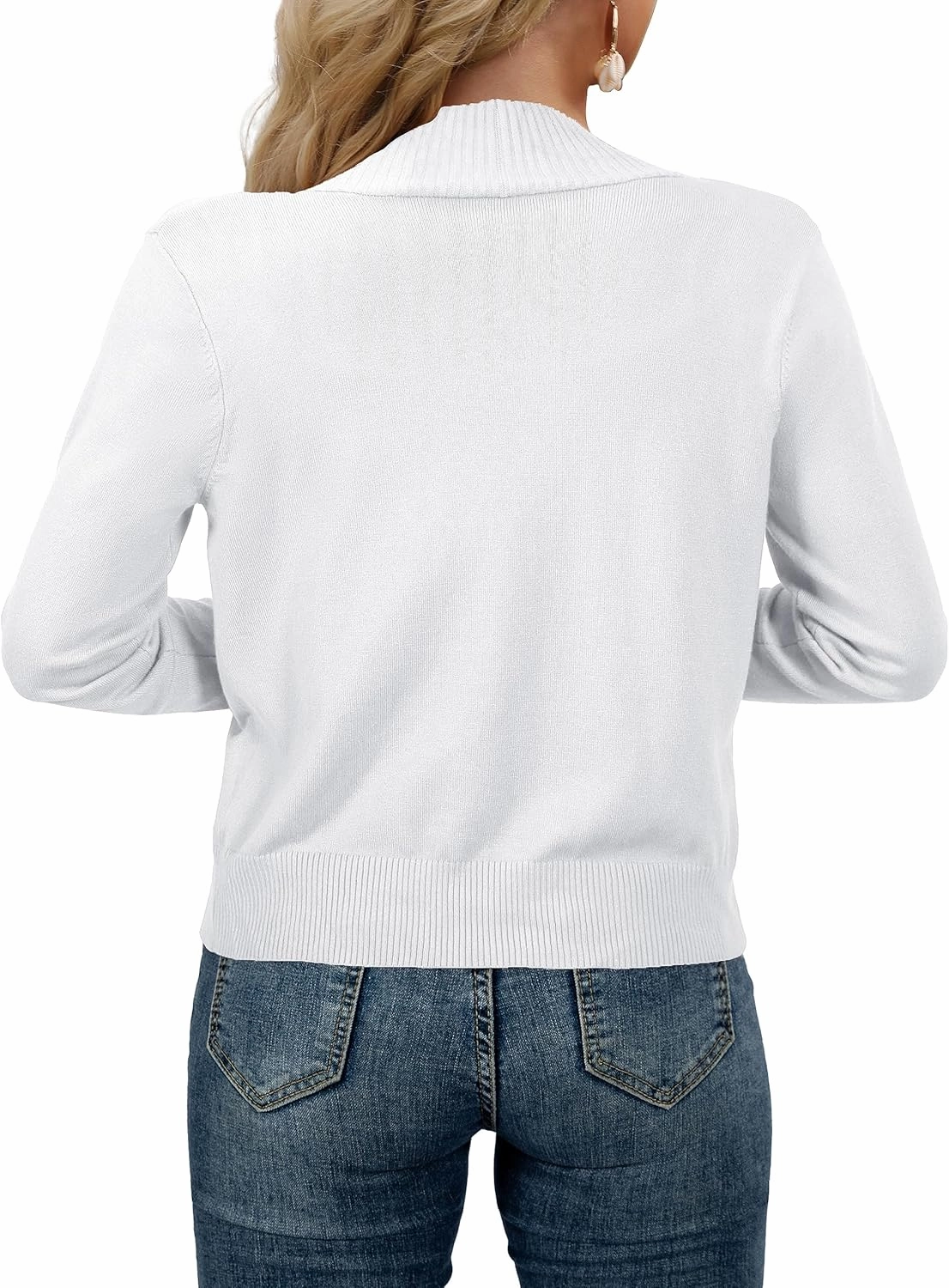 AAMILIFE Women’s Long Sleeve Cardigan Knit Sweaters Bolero Open Front Short Shrugs Cropped Cardigan with Pocket