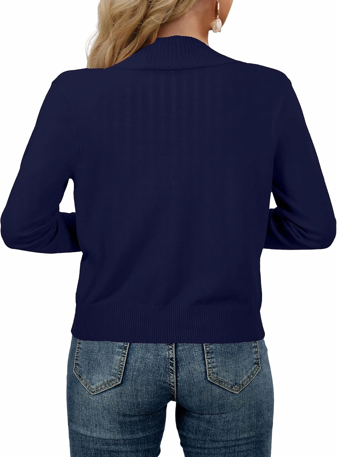 AAMILIFE Women’s Long Sleeve Cardigan Knit Sweaters Bolero Open Front Short Shrugs Cropped Cardigan with Pocket