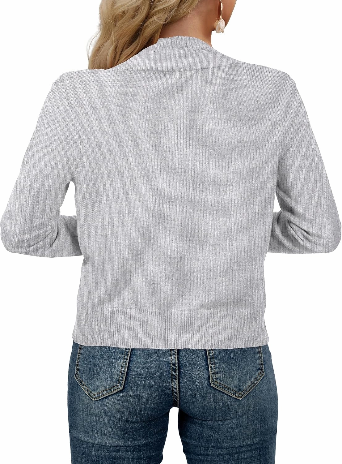 AAMILIFE Women’s Long Sleeve Cardigan Knit Sweaters Bolero Open Front Short Shrugs Cropped Cardigan with Pocket
