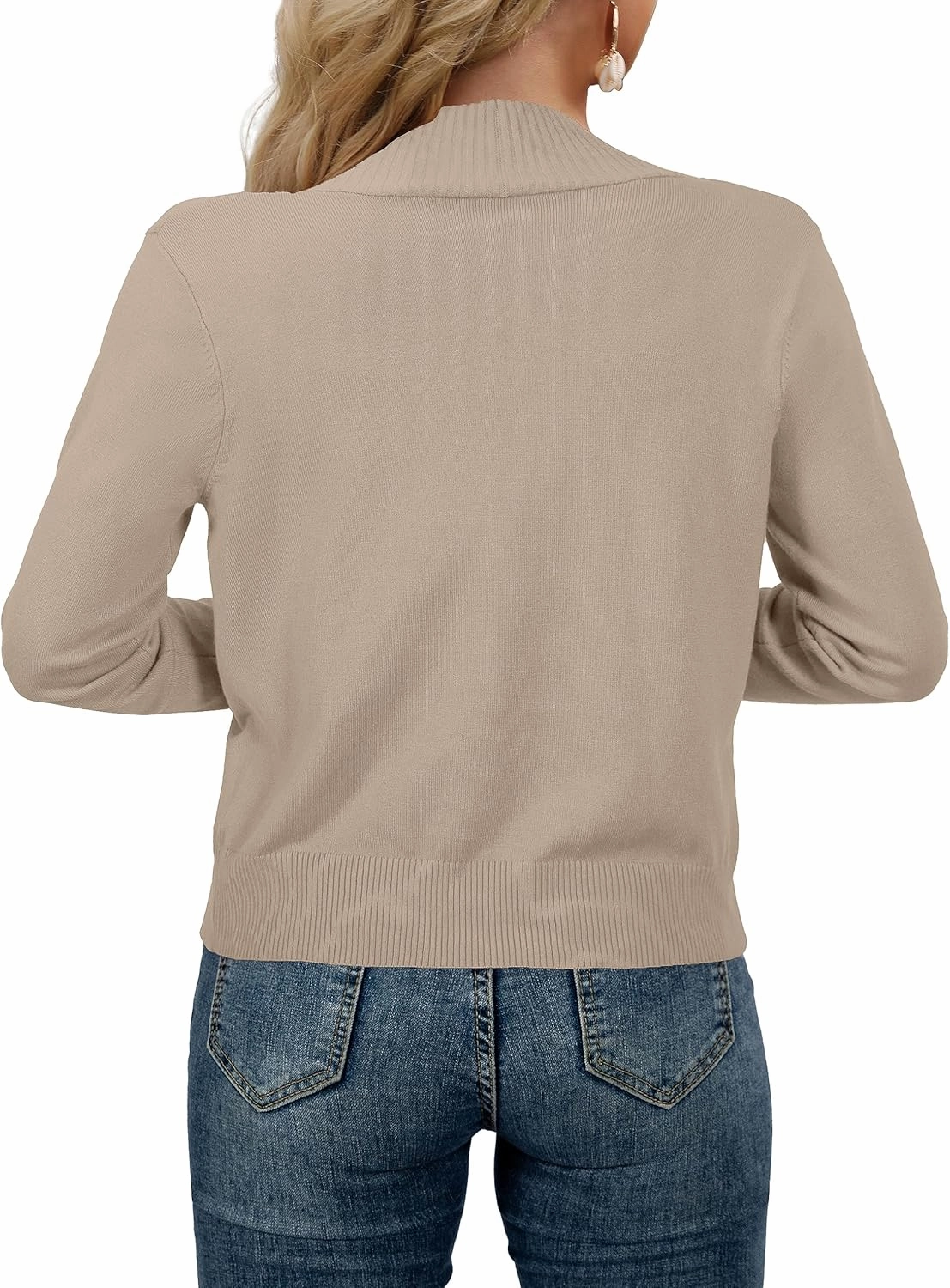 AAMILIFE Women’s Long Sleeve Cardigan Knit Sweaters Bolero Open Front Short Shrugs Cropped Cardigan with Pocket