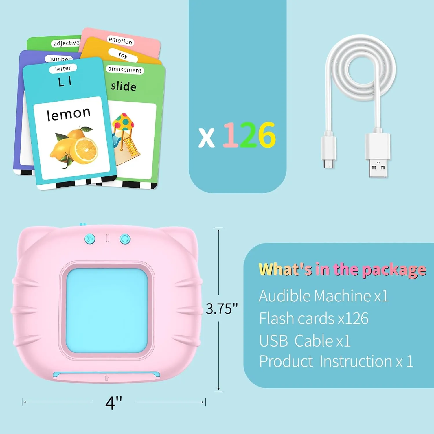 ABC Talking-Flash-Cards with 252 Sight Words, Christmas Birthday Gifts for Girls 2 3 4 5 6 Years, Language Therapy Toys for Autistic Children, Learning Toys for Toddlers Ages 2-6, Pink