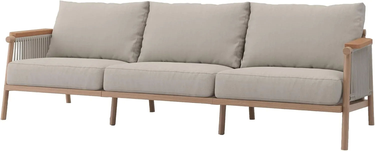 Acanva Modern All-Weather Aluminum Outdoor Patio Sofa with Thick Cushions, Olefin Fabric Sunroom Backyard Furniture, Couch Light Khaki