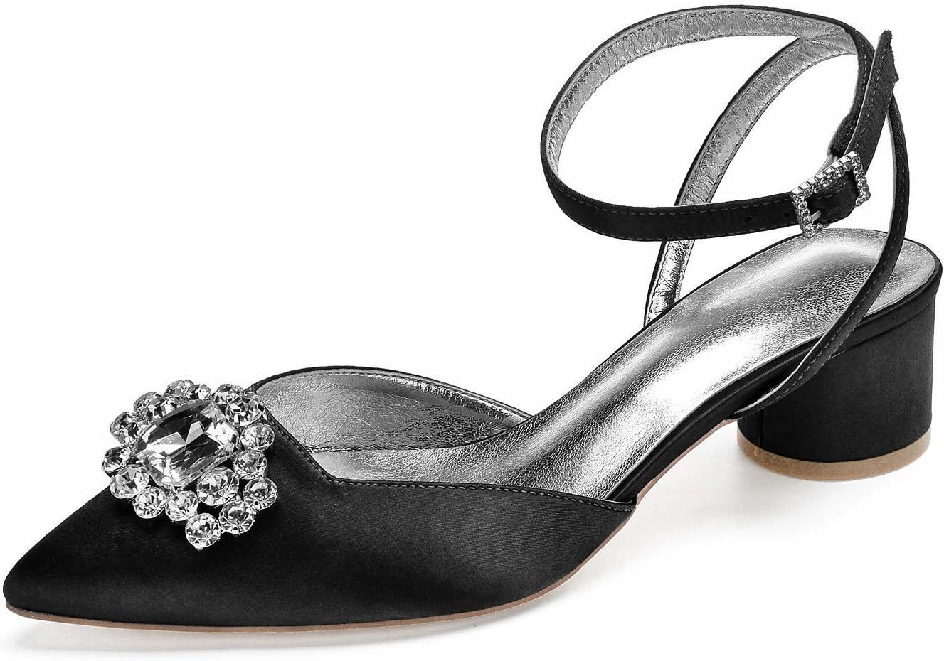 ADMLZQQ Block Heel Wedding Shoes for Bride Closed Toe Rhinestone Bridal Shoes Wedding Chunky Heels Dress Shoes