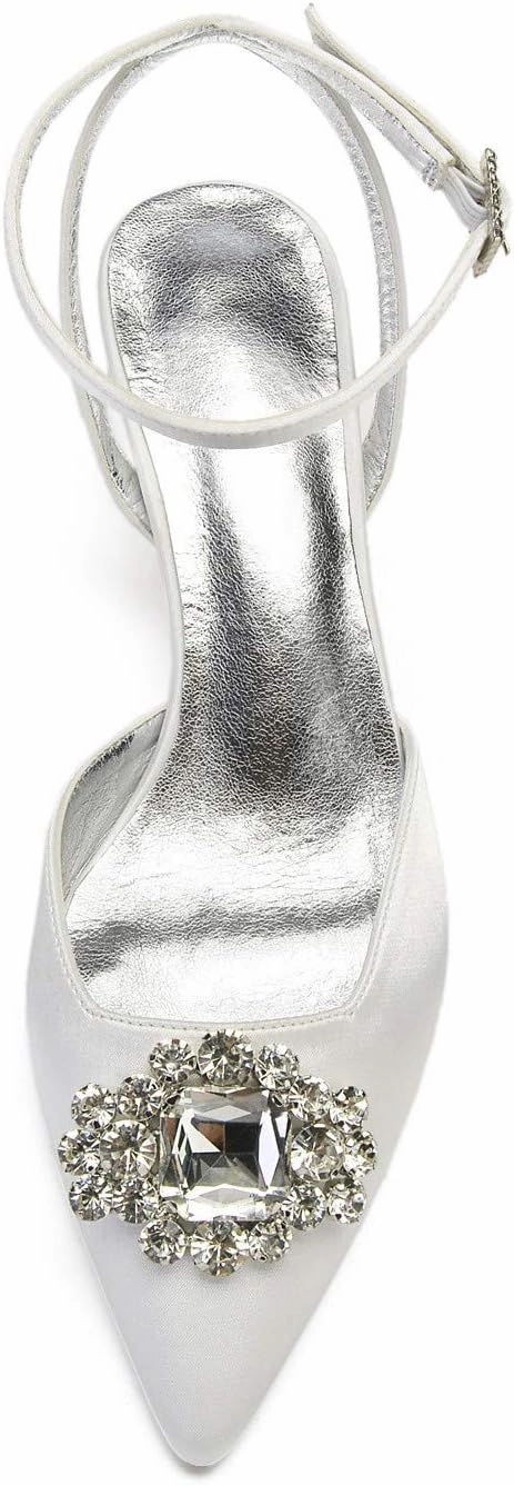 ADMLZQQ Block Heel Wedding Shoes for Bride Closed Toe Rhinestone Bridal Shoes Wedding Chunky Heels Dress Shoes